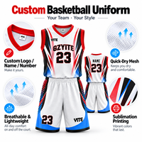 Ensemble d'uniformes de basketball personnalisés blanc rouge bleu 100% polyester, séchage rapide, respirant, maillot d'équipe sublimé