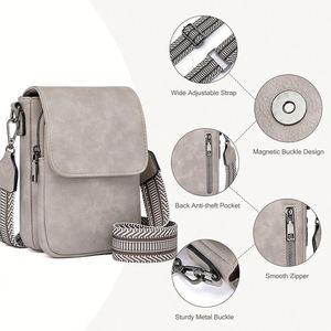 2026 New Retro Wide-<b>Strap</b> Crossbody Phone Bag for Women & Men, Multi-Pocket PU Leather Shoulder Bag with Magnetic Closure - Product Image 4