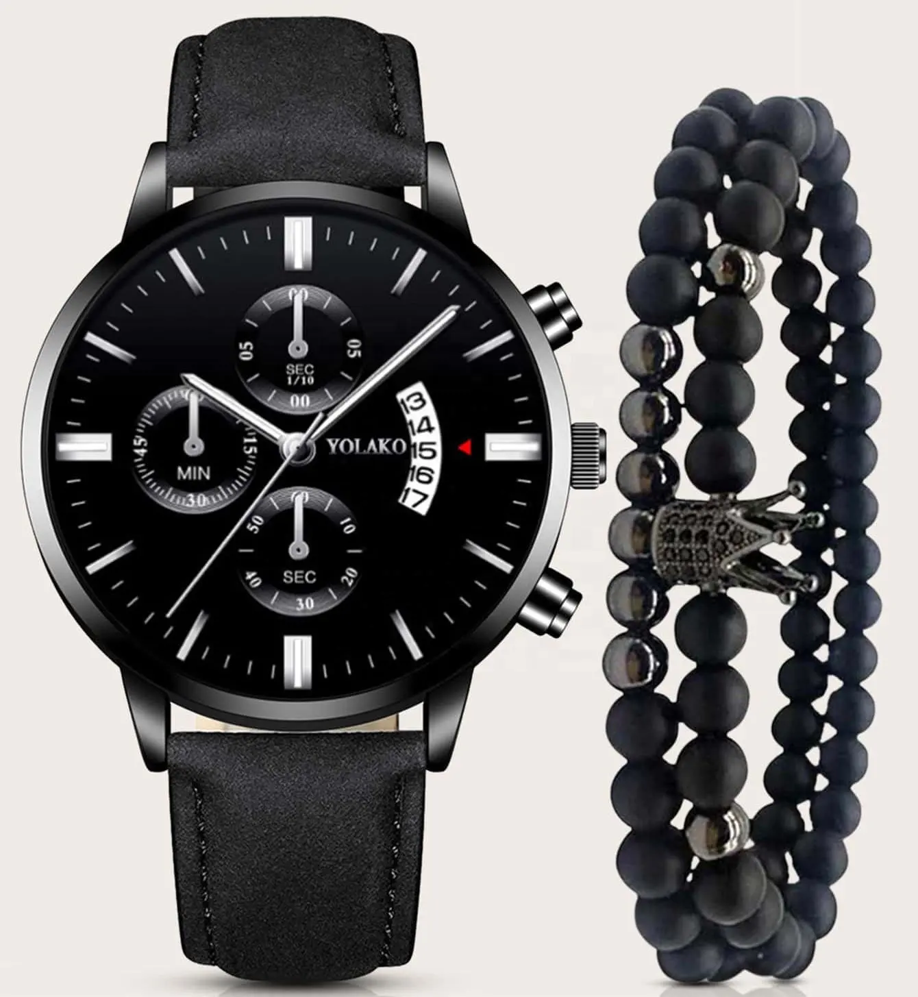 3pcs Set Leather Quartz Analog Watches  Men Bracelet Business Wristwatch Woven Bracelets Gift set for Husband
