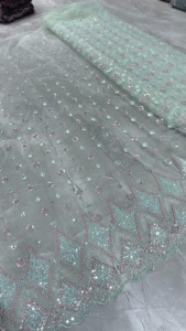 Tela bordada de diseño de trabajo manual de materia prima textil para hacer traje de mujer tela de poliéster disponible en 7 colores - Product Image 5