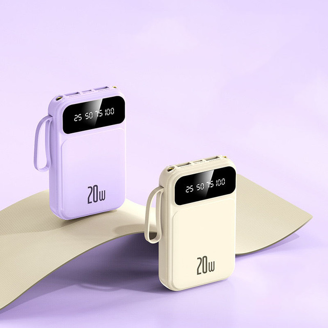 Mini Power Bank 5000mAh 10000mah 20000mah High Capacity Fast Charging with Cable Mobile Power