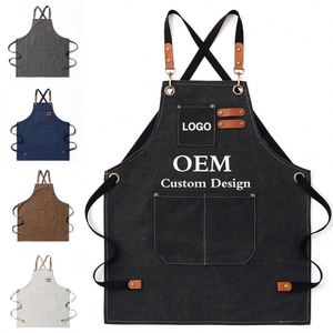 Tablier de cuisine robuste en toile épaisse, imperméable et résistant à l'huile, à bretelles croisées, double poche, pour chef, cuisine, restaurant, avec LOGO personnalisé - Product Image 1