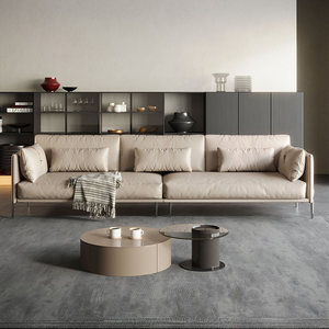 Sofá Individual Minimalista Italiano de Cuero Genuino con Patas Metálicas para Sala de Estar, Diseño Nórdico Moderno, de Patas Altas y Móvil - Product Image 3