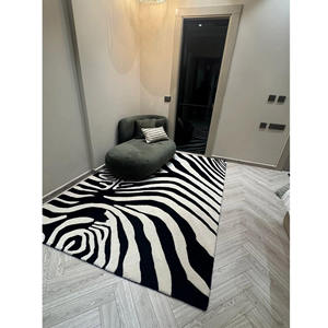 Modern zebra <b>print</b> rug bold black white hand tufted wool carpet living room <b>bedroom</b> handmade - Product Image 5