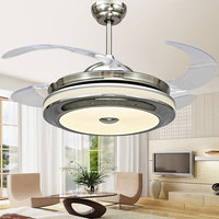 Ventilateur de plafond LED moderne pour salon avec moteur DC vérifié, pales invisibles, 6 vitesses et intensité réglable