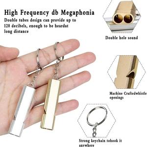 อลูมิเนียมอัลลอยด์นกหวีดเอาชีวิตรอดแบบสองกระบอกความถี่สูงเสียงดังพวงกุญแจอุปกรณ์ความปลอดภัยฉุกเฉินกลางแจ้งสีเงินสีทอง - Product Image 5