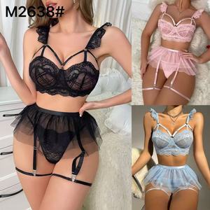 4 pezzi da donna trasparente puro pizzo Lingerie Set reggiseno regolabile giarrettiera perizoma OEM all'ingrosso intimo accessori - Product Image 1