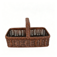 Panier rond marron en rotin PP écologique, imperméable, avec poignée souple, tressé, pour rangement de poupées, organisateur de collations, emballage cadeau