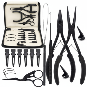 Kit d'outils pour extensions de cheveux noirs, pinces, kit de boucles et de crochets pour micro-anneaux, perles, retrait et fermeture, kit de pinces multifonctions à 2 trous - Product Image 1