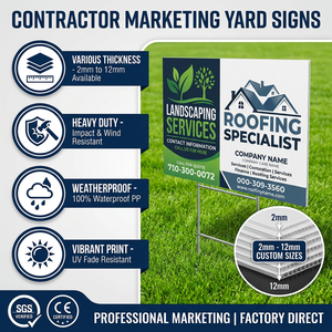 Letrero Publicitario para Contratistas, 2mm PP, Resistente al Agua y a los Rayos UV, Tamaño Personalizado, Cartel de Publicidad para Exteriores - Product Image 1