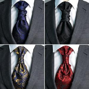 Cravate Ascot à quatre plis pour homme, pré-nouée, style anglais, accessoire rétro pour mariage et banquet, ajustable, à volants, unie - Product Image 1