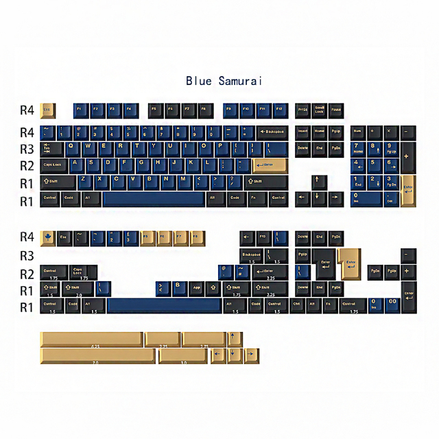 Custom Blue Samurai Dye Sublimation Cherry Profile PBT Keycap Set Mechanical Keyboard DIY Double Shot Keycaps