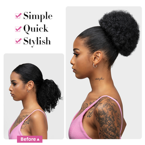 All'ingrosso Clip coulisse coda di cavallo Postiche <span class=keywords><strong>Afro</strong></span> crespi riccioli ad alta temperatura in fibra 7 "-8" sintetico Chingon <span class=keywords><strong>Afro</strong></span> - Product Image 5