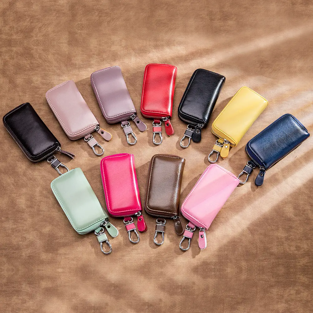 गाड़ी की चाबी मामले असली लेदर कार स्मार्ट कुंजी श्रृंखला बटुआ चाबी का गुच्छा कुंजी धारक धातु हुक और कीरिंग जिपर बैग के लिए रिमोट KeyFob