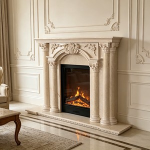 Cheminée autoportante en pierre légère de style gothique classique, <span class=keywords><strong>avec</strong></span> décorations géométriques en treillis sculpté - Product Image 4
