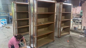 Cubierta <span class=keywords><strong>de</strong></span> aluminio <span class=keywords><strong>de</strong></span> Aviador Vintage, estantería <span class=keywords><strong>de</strong></span> <span class=keywords><strong>madera</strong></span> <span class=keywords><strong>de</strong></span> ratán <span class=keywords><strong>de</strong></span> 4 niveles, y la Oficina para el hogar, librería Industrial - Product Image 4