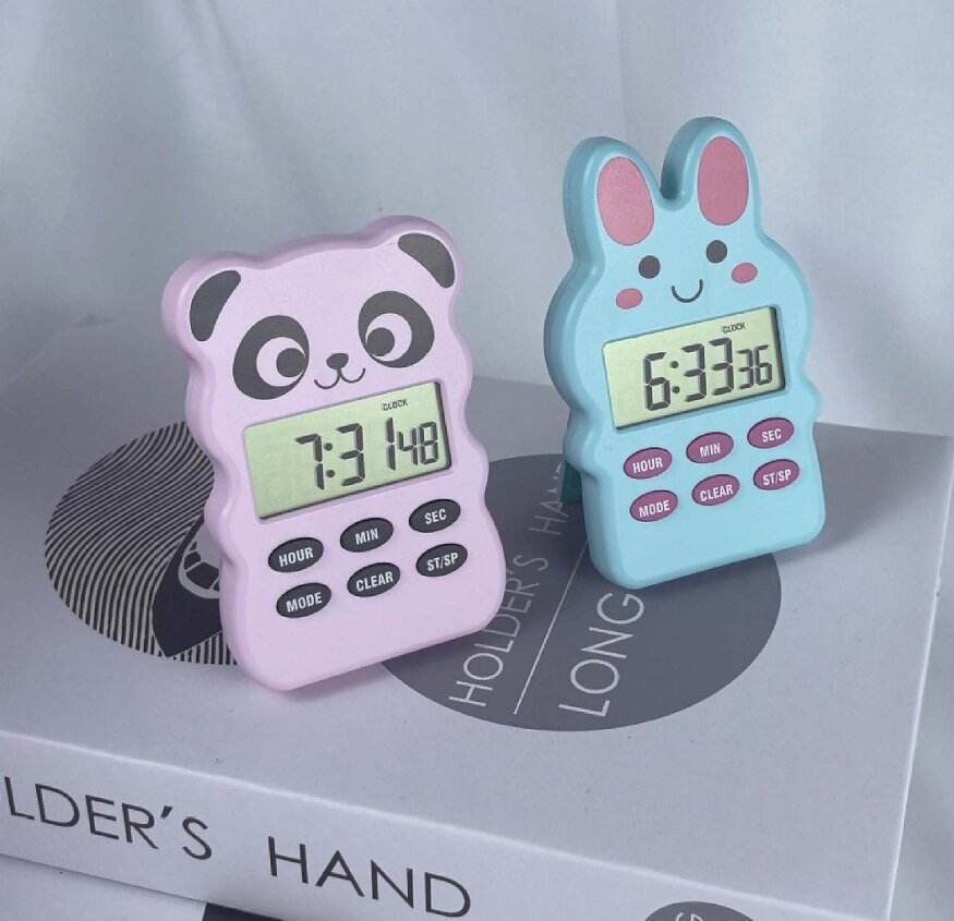 Big Digits Electronic Panda Shape Creative Timer Digital Time Reminder with Loud Alarm Magnet Stand Clock for Children Home Use