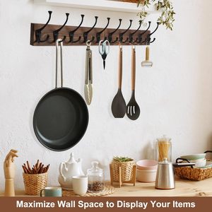 Wooden Coat Rack With 10 Hooks 86cm Wall Mounted <b>Clothes</b> Organizer Durable <b>Storage</b> Rack For Wardrobe Closet Door Hook - Product Image 4