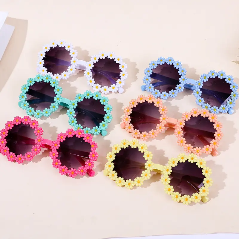 Kacamata hitam bunga kecil anak perempuan, kacamata pelindung matahari Daisy UV400 luar ruangan untuk anak perempuan