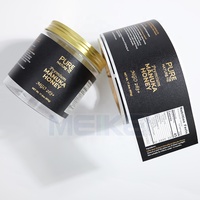 Etiquetas de Miel de Lujo con Logotipo Dorado y Texto Azul Texturizado, Papel Ecológico, Etiquetas de Botella de Licor con Lámina Dorada 3D para Frascos de Miel