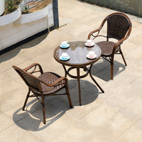Populaire balcon 3 pièces ensemble meubles en rotin patio tables et chaises imperméables extérieur table en osier pour bistro café
