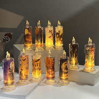 Bougie pilier LED transparente imprimée pour Halloween, à piles, avec effet de flamme vacillante en cristal, pour la décoration de table de fête