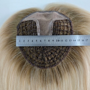 Venta al por mayor de topper de encaje de malla de 14 y 16 pulgadas con cabello humano virgen europeo de cutícula alineada para mujeres blancas, en stock. - Product Image 2