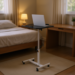 Bureau de bureau à domicile pliable noir roues de Table d'ordinateur portable à roulettes inclinables à 90 ° chariot d'ordinateur de chevet réglable en hauteur pour - Product Image 2