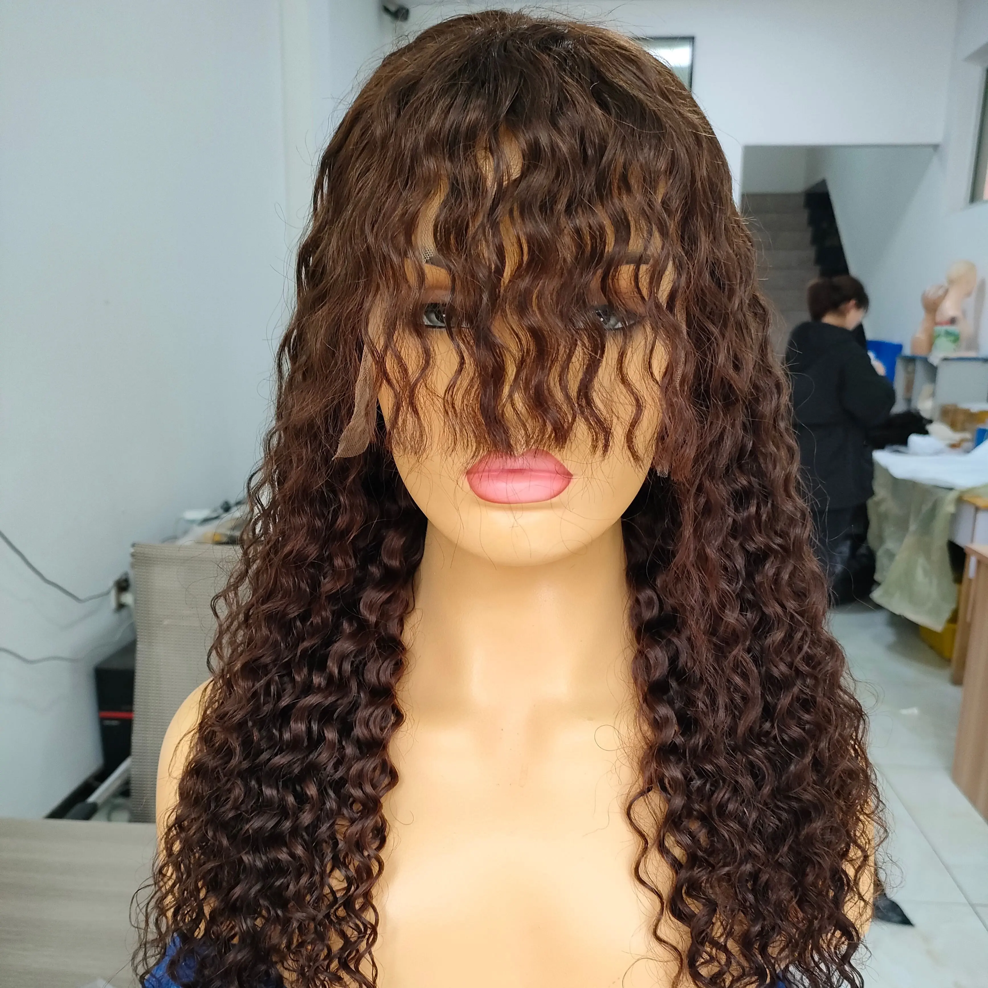 Drop Verzending Menselijk Haar Kant Voor Pruiken Waterwave Hair Hot Selling Donkerbruin Kleur Pruiken Menselijk Haar Kant Voor