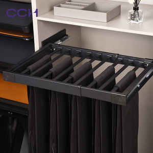 Perchero telescópico para pantalones con marco de aluminio, amortiguación y extracción, barra gris, marco gris, 600 a 900 mm, para armario - Product Image 4