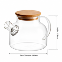Bouilloire en verre borosilicate 1000 ml 1700 ml, carafe à eau en verre avec couvercle en bambou et acier inoxydable, théière classique en verre