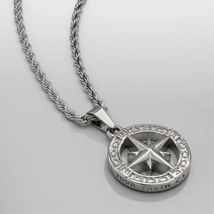 Ispire gioielli da uomo collana a catena a maglie in acciaio inossidabile Non appannato pendente a stella del nord <span class=keywords><strong>con</strong></span> <span class=keywords><strong>bussola</strong></span> a gettone alla moda - Product Image 2