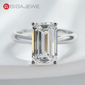 GIGAJEWE CVD lab grown diamante Emerald cut Platinum ouro branco banda sólida Anel de casamento para as mulheres presente