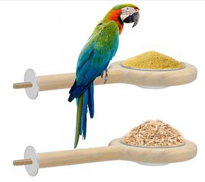 Modern Eco-Friendly Wooden <strong>Bird</strong> Feeder with Stainless Steel Cups Perches Pet Interactive Movement <strong>Toys</strong> for Water <strong>Drinking</strong> Food - Product Image 1