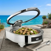 Chauffe-Plat Circulaire Intelligent à Température Contrôlée, Chauffe-Plat avec Couvercle en Verre, Serveur de Buffet Isolé en SUS304 pour Hôtels de Luxe