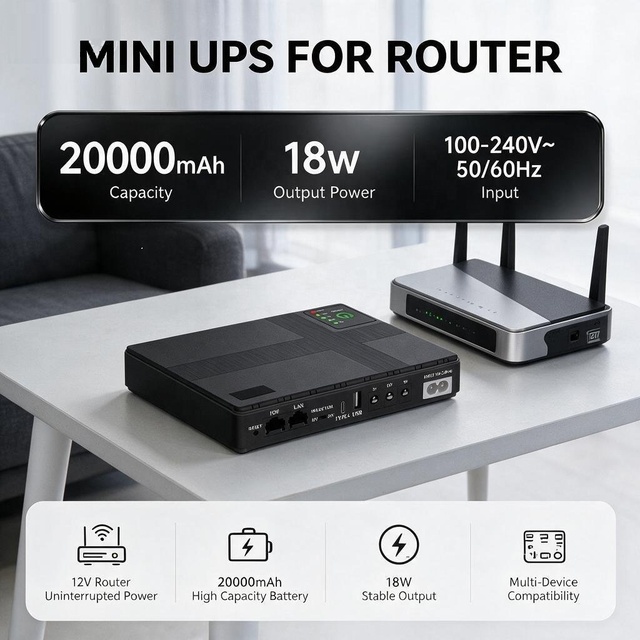 Lsun Mini UPS 20000mAh for Routers and Modems WiFi PoE 9V/12V/15V/24V,18W,Single Phase,Battery Backup,High Capacity,Custom Logo