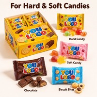 Bonbons aromatisés toutes catégories, emballage 2-en-1, solution tout-en-un pour l'emballage de bonbons durs/doux, sac en plastique avec boîte de présentation, logo UV