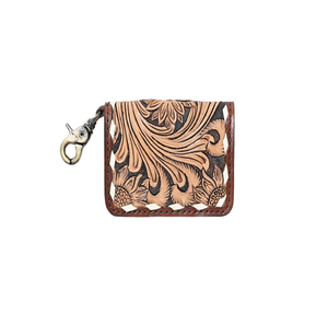 Unisex Brown Floral Designer Clutch <b>Bag</b> Hand Tooled <b>Soft</b> <b>Leather</b> Custom Logo Portable Chains Fashion Zipper Summer - Product Image 3