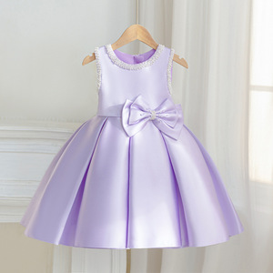 Vestito da Principessa Bianco Senza Maniche per <span class=keywords><strong>Bambina</strong></span>, con Perle e Fiocco Grande, Ideale per <span class=keywords><strong>Damigella</strong></span>, Feste di Compleanno e Recital di Pianoforte - Product Image 6