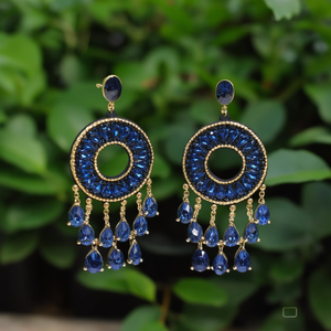 Pendientes de Cristal con Circonitas Azules, Diseño Circular, Chapados en Oro, Acero Inoxidable, Joyería de Moda - Product Image 3