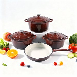 Juego <span class=keywords><strong>de</strong></span> Utensilios <span class=keywords><strong>de</strong></span> Cocina <span class=keywords><strong>de</strong></span> Hierro Fundido Esmaltado con Logotipo Personalizado, Juego <span class=keywords><strong>de</strong></span> 4 Piezas, Cacerola, Sartén, Horno Holandés, Olla para Sopa y Caldo - Product Image 3