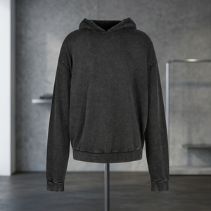 เสื้อฮู้ดโอเวอร์ไซส์ผู้ชาย สีดำล้วน สไตล์ลำลอง สำหรับฤดูใบไม้ร่วง - Product Image 2