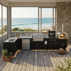 Nouvelle cuisine extérieure modulaire en acier inoxydable SS304, design moderne antirouille, îlot barbecue avec <span class=keywords><strong>mini</strong></span>-réfrigérateur en verre pour terrasse - Product Image 2