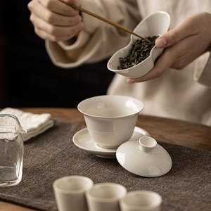 Guanlan Ceramics Wood Ash Gaiwan Kung Fu <b>Tea</b> <b>Set</b> Porcelain With Lid Single <b>Tea</b> Bowl Household Use Afternoon <b>Tea</b> - Product Image 2