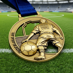 Medaglia da Calcio Personalizzata Economica in Offerta Speciale, Medaglia da Calciatore Intagliata <span class=keywords><strong>con</strong></span> <span class=keywords><strong>Nome</strong></span> e Logo Incisi per Premi di Tornei - Product Image 2