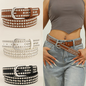 Cintura <span class=keywords><strong>Omen</strong></span> con Borchie, Cinture Vintage da Donna Multicolore con Borchie Argentate, Accessorio per la Vita in Stile Punk per Outfit Casual - Product Image 1