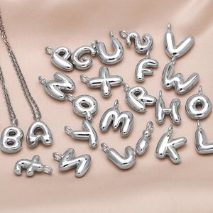 Collar con Colgante de Letra Inicial del Alfabeto, Diseño de Globo Burbuja Grueso y Pequeño, Chapado en Oro de 18K, Nuevo y Moderno 2024 - Product Image 2