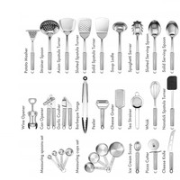 Ustensile de cuisine en acier inoxydable, ensemble d'ustensiles de cuisine avec support, 29 pièces