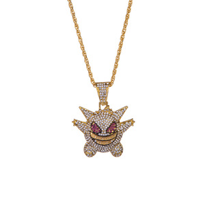 18K 골드 도금 스테인레스 스틸 사용자 정의 목걸이 작은 괴물 지르콘 힙합 보석 소녀 - Product Image 2
