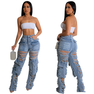 Sexy New <strong>Women's</strong> Ripped Open Wide <strong>Stretch</strong> <strong>Jeans</strong> Pants for <strong>Women</strong> - Product Image 1